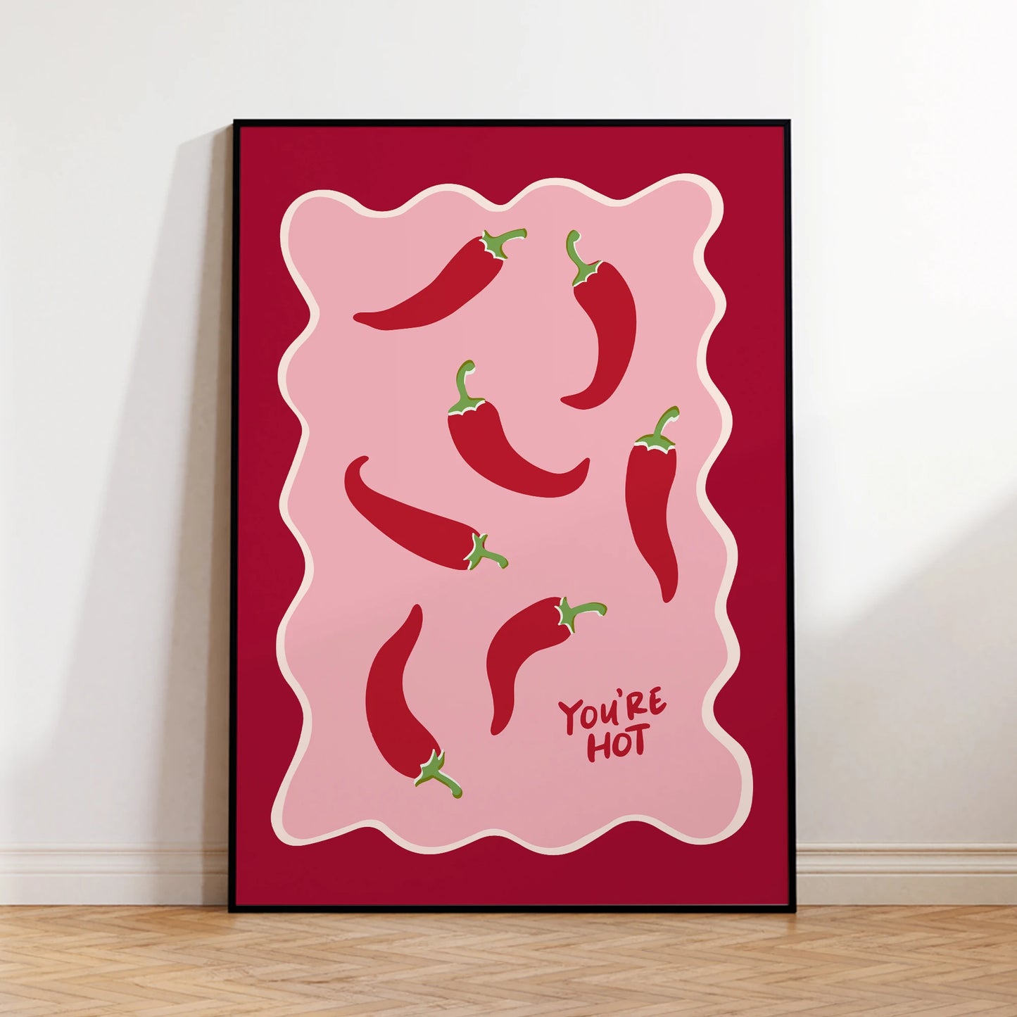 Retro Chili Pepper "You're Hot" Wall Art | Kitchen Poster