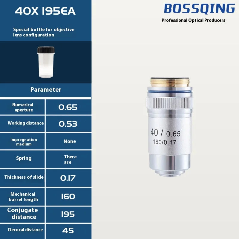 4X 10X 20X 40X 60X 100X Achromatic Objective Lens 195 Mm Conjugate Distance Tube Length 180Mm Biological Microscope Objective Peaceful Pleasures Health and Wellness 40X195EA