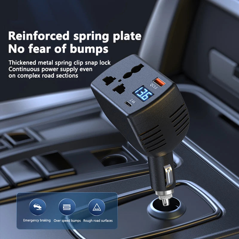 150W Car Power Inverter DC 12V to AC 220V Adapter with QC3.0 USB-C Charger Digital Display 3-in-1 Multi-Port Car Charger Peaceful Pleasures Health and Wellness