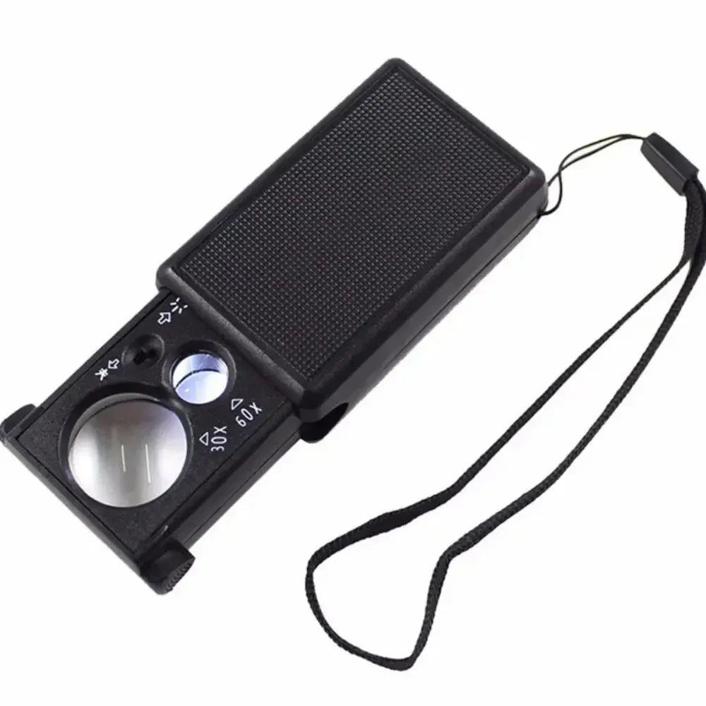 Portable Handheld Jewelry Magnifying Glass 30X 60X with UV Light and 12 LED for Watch Repair Currency Detection and Reading Peaceful Pleasures Health and Wellness Black