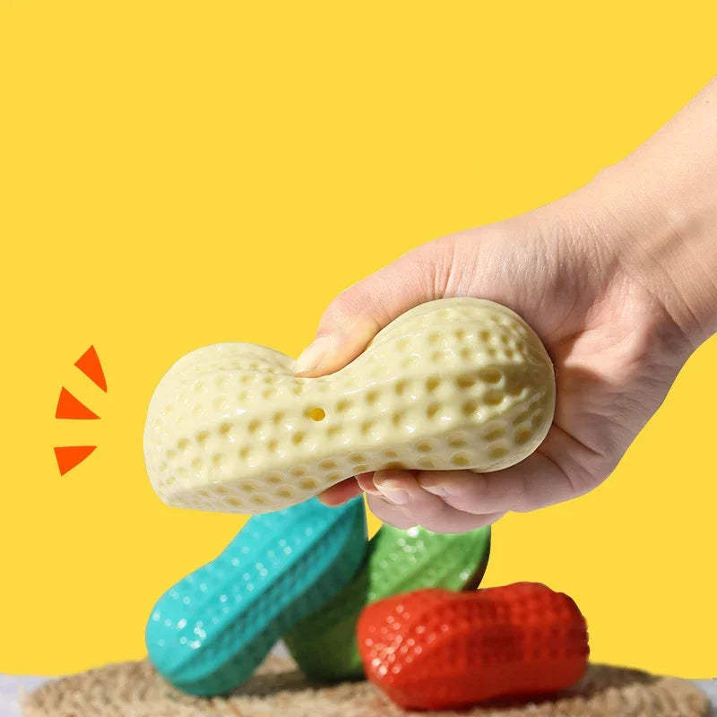 Dog Squeaky Peanut Chew Toy | TPR Teeth Cleaning Interactive