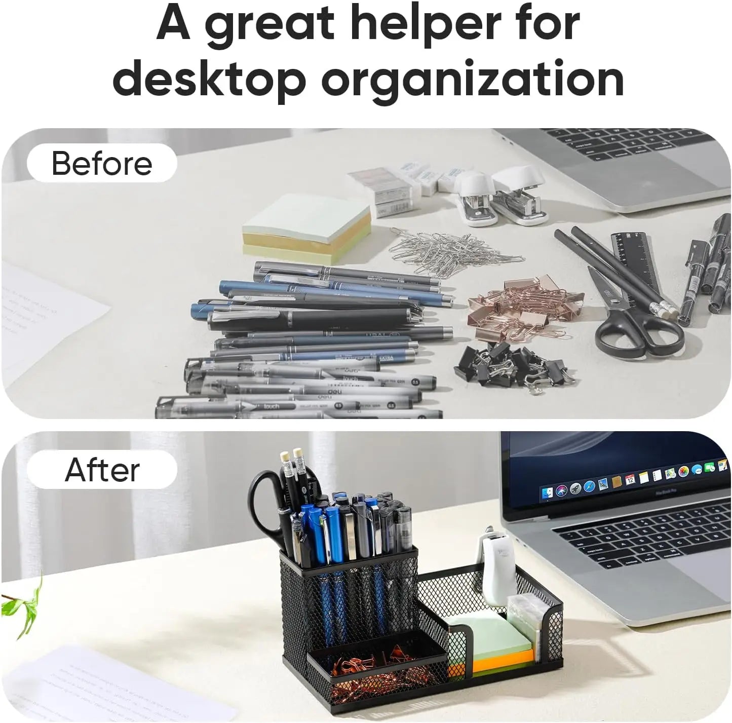 Black Mesh Desk Organizer 3-Tier | Pencil Holder & Baskets