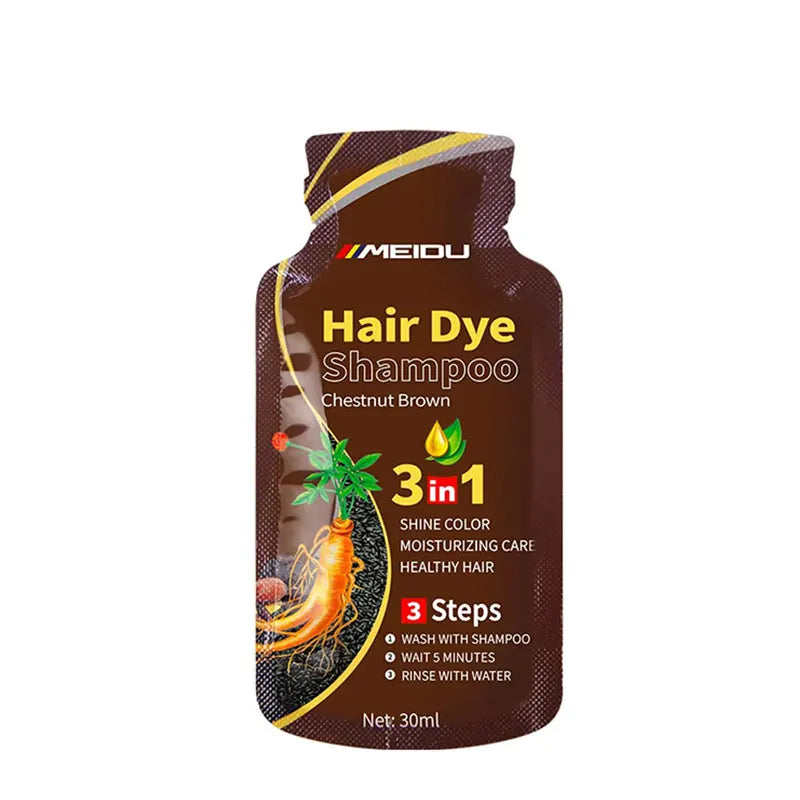 Meidu 3-in-1 Hair Dye Shampoo – Instant Gray to Black, 30ml