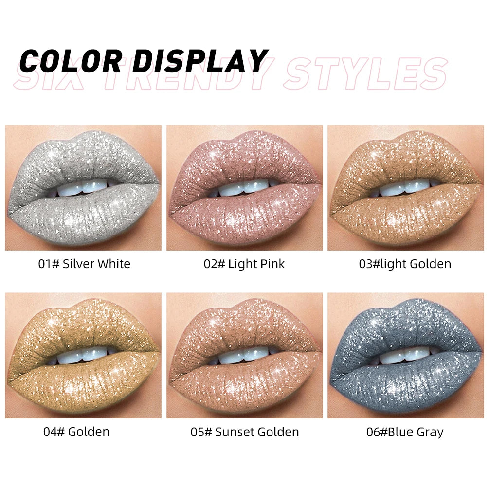 QIBEST Shimmer Lipgloss Diamond Glitter Liquid Lipstick Waterproof Long lasting Pearlescent Lip Glaze Tint Cosmetics For Women Peaceful Pleasures Health and Wellness