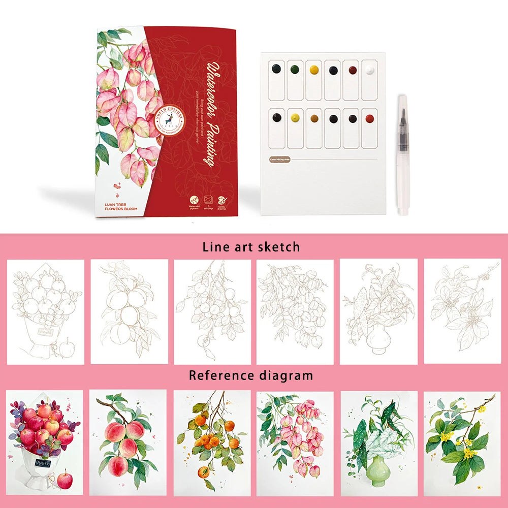 6 Creative Watercolor Painting Sets Including Paper Dipping Pen Art