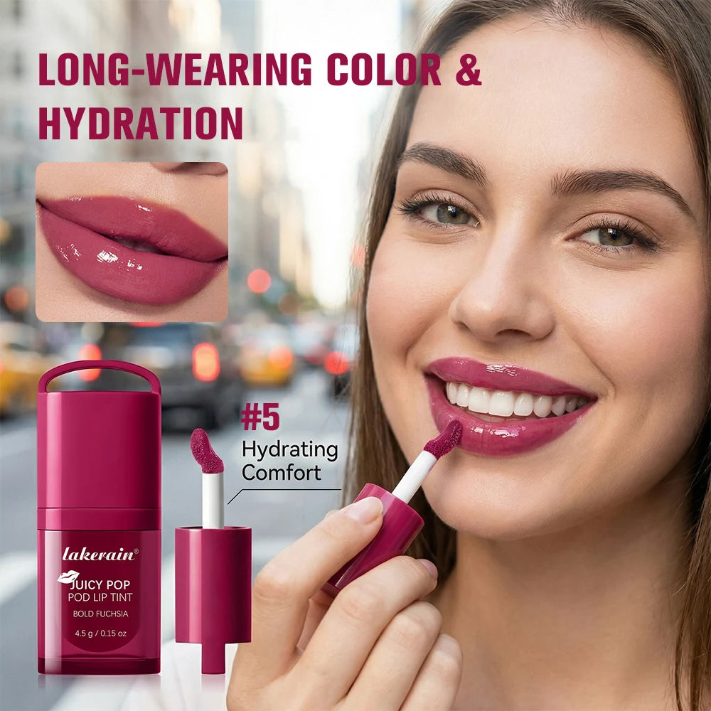 JuicePop Box Lip Tint Hydrating Oil Lip Gloss High Shine Non-Sticky Long Lasting Waterproof Lightweight Nourishing Vivid Color L Peaceful Pleasures Health and Wellness