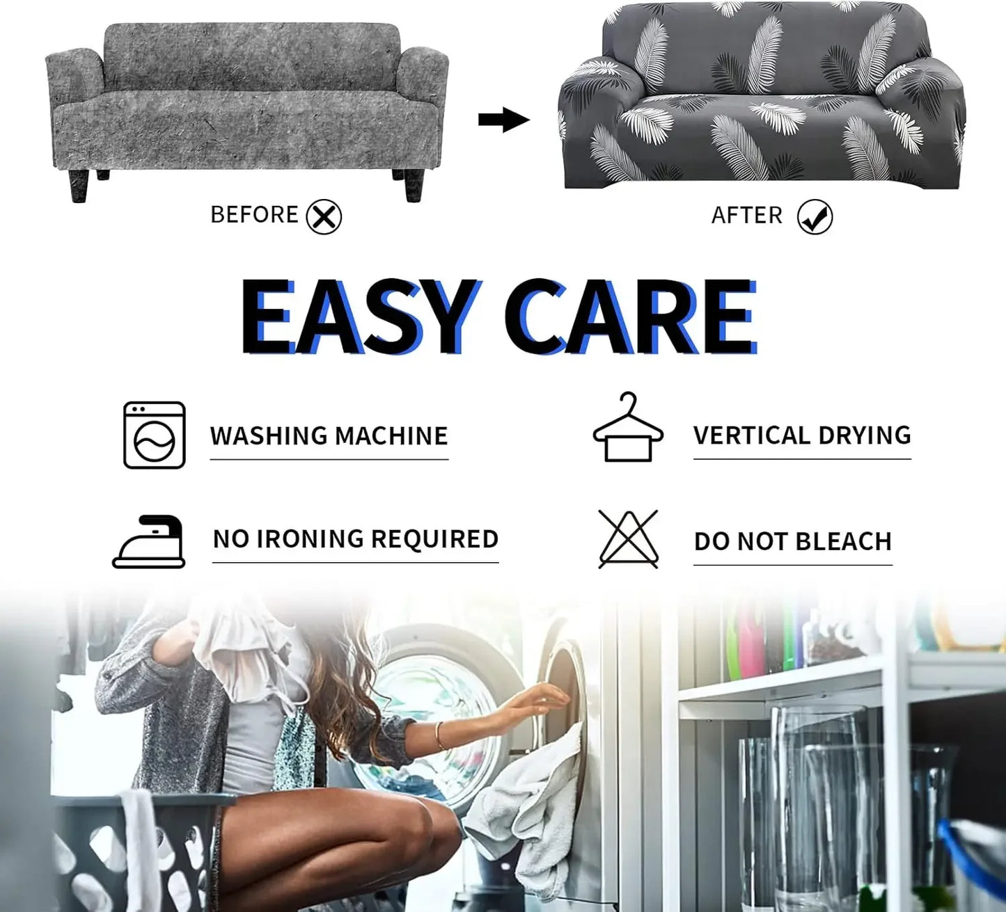 Printed Slipcover Elastic Sofa Covers Stretch Spandex 1/2/3/4 Seater Couch Cover Furniture Protector with 1Pcs Cushion Cover Peaceful Pleasures Health and Wellness