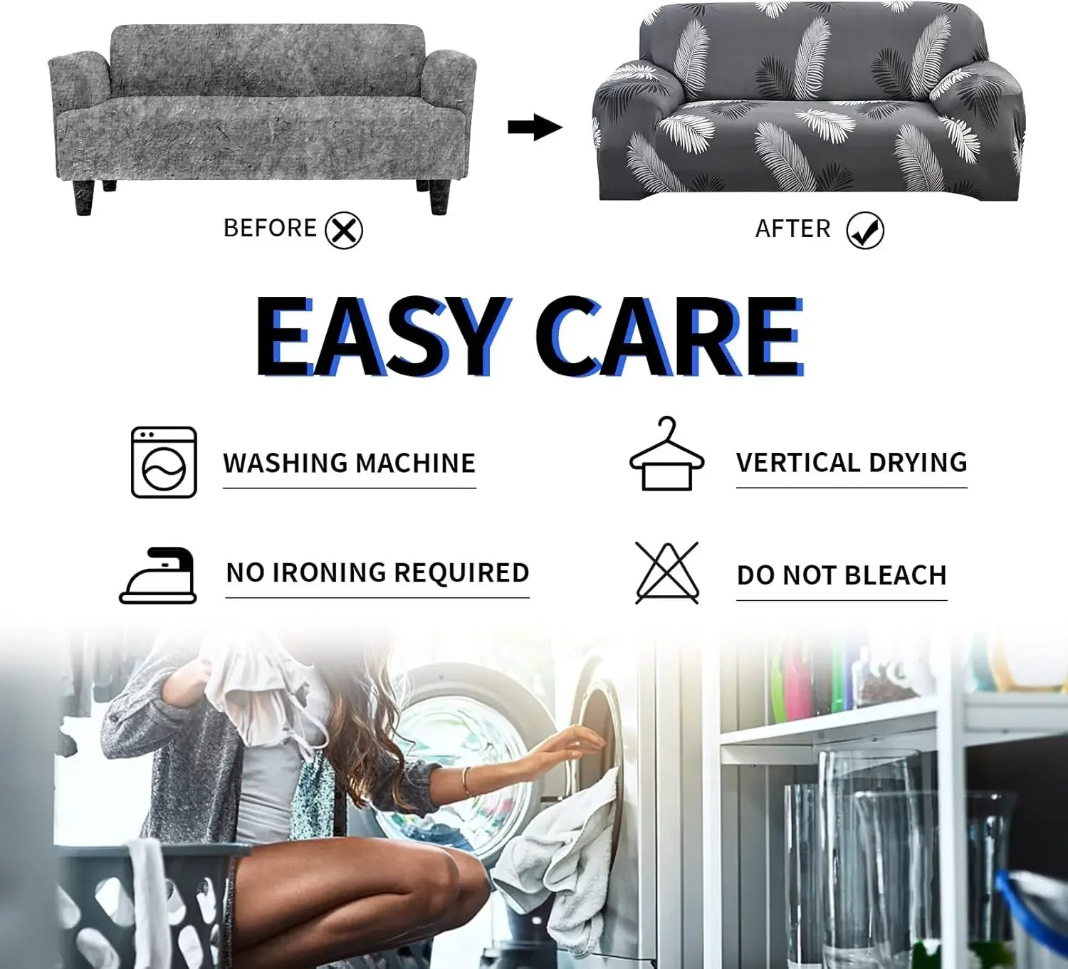 Printed Slipcover Elastic Sofa Covers Stretch Spandex 1/2/3/4 Seater Couch Cover Furniture Protector with 1Pcs Cushion Cover Peaceful Pleasures Health and Wellness