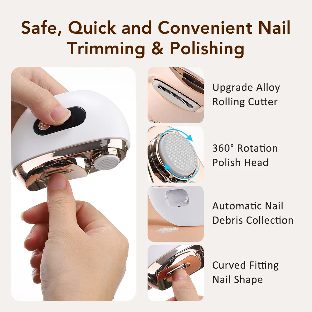 Electric Nail Clippers 2 in 1 Auto Nail Trimmer Grinding Polishing with Light for Baby Elderly Nail Cutter Manicure Sharpen Peaceful Pleasures Health and Wellness