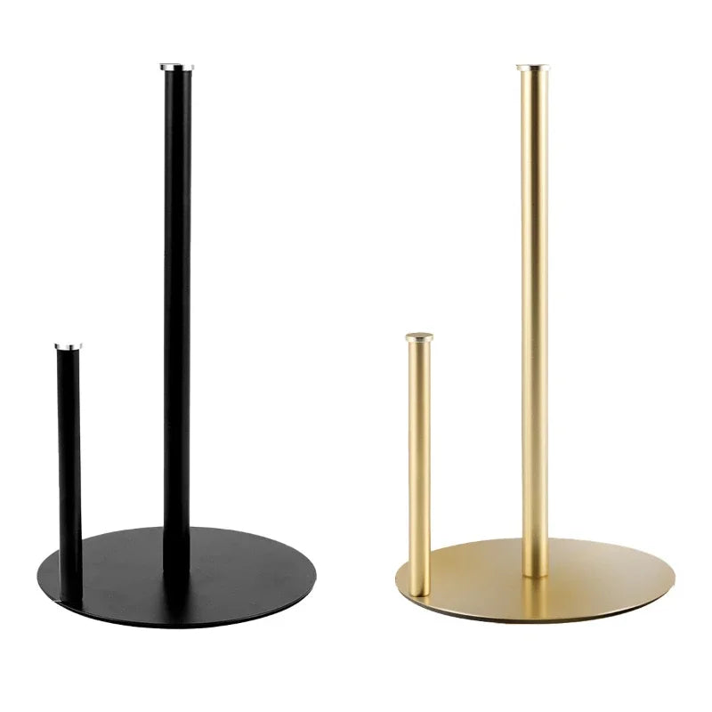 Golden Double Pole Kitchen Tissue Holder Desktop Cling Film Storage Rack Non Perforated Metal Hand Towel Roll Paper Holder New Peaceful Pleasures Health and Wellness