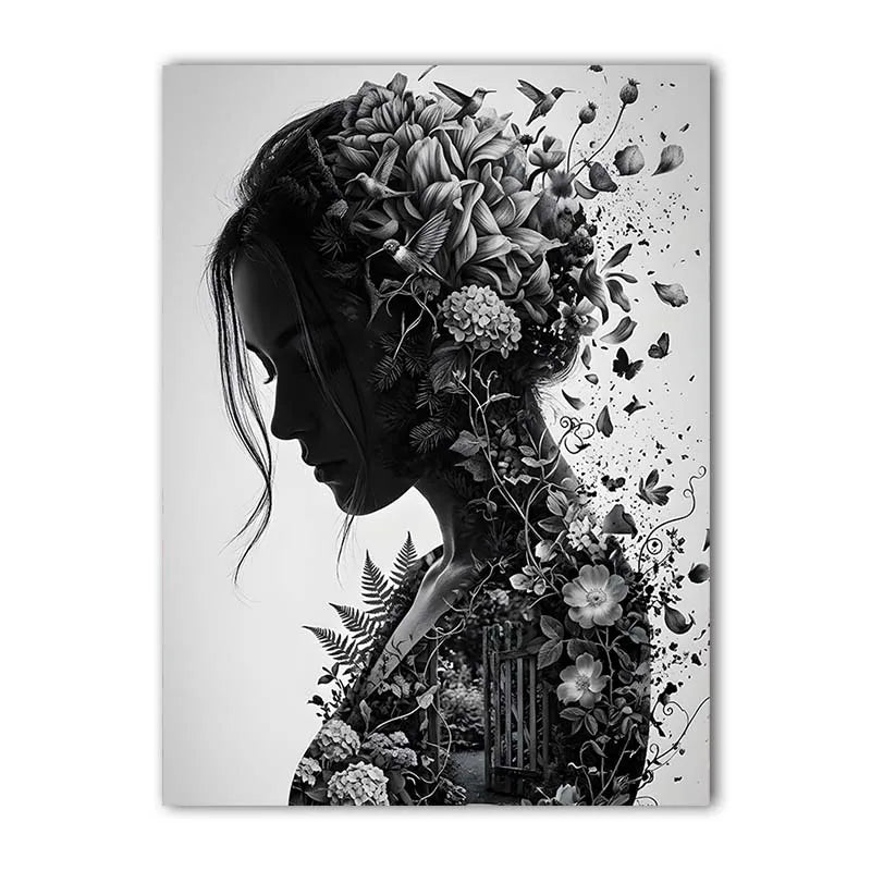 Nordic Black & White Women Canvas Wall Art | Modern Poster Canvas Wall Art Peaceful Pleasures Health and Wellness 01 15x20cm No Frame China Mainland