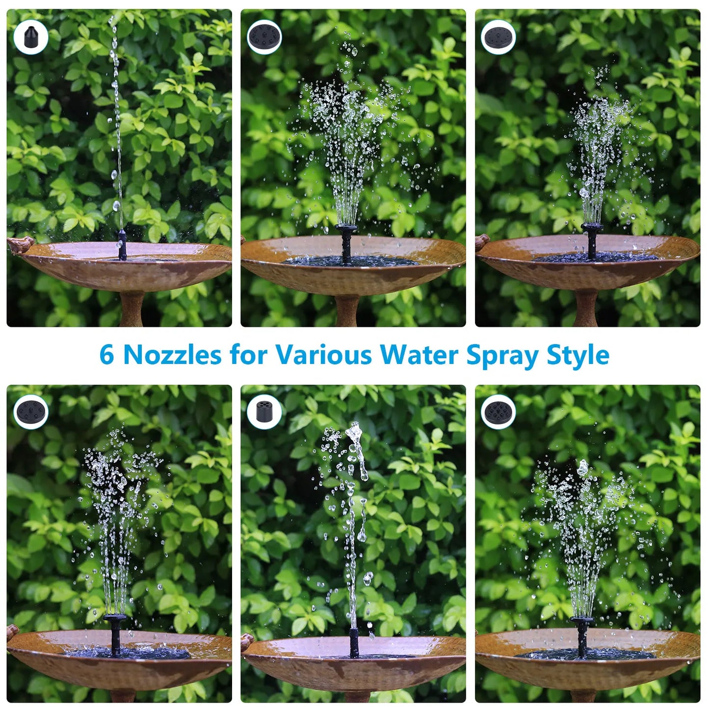 3.5W Solar Fountain Pump with 1500mAh Battery & 6 Nozzles