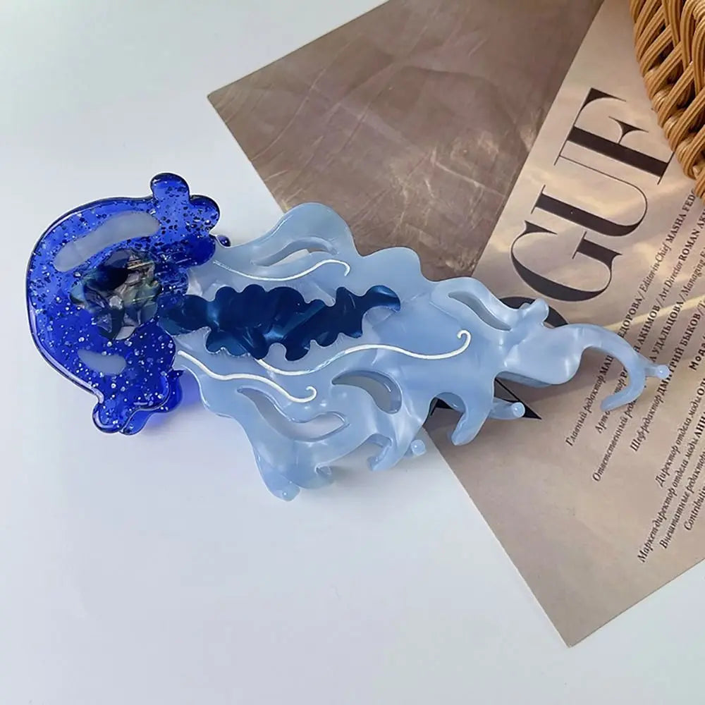 Shark & Jellyfish Acetate Hair Claw Clip – Marine Life Design