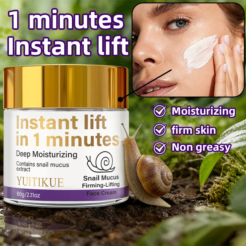 Snail Mucin Firming Cream instantly lifts within 1 minute, deeply moisturizes, and contains snail mucin extract Peaceful Pleasures Health and Wellness