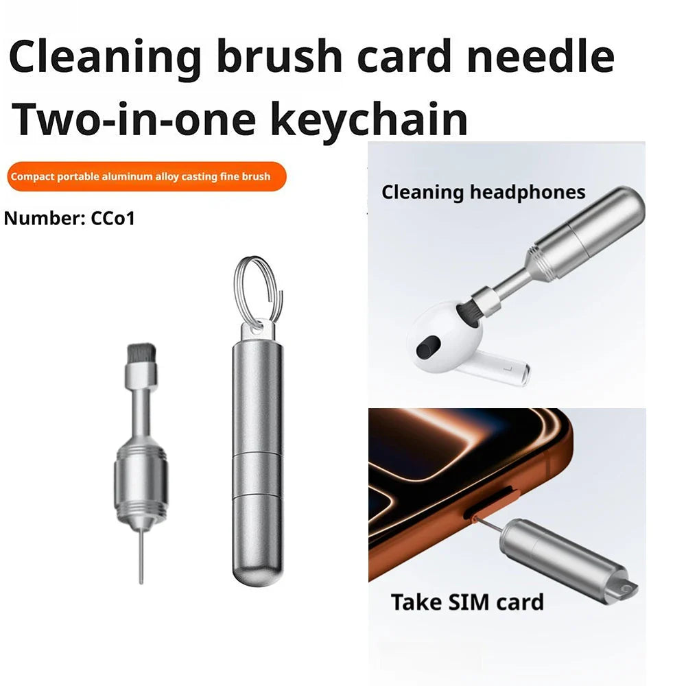 2-in-1 SIM Card Eject Pin & Earbuds Cleaning Brush Keychain