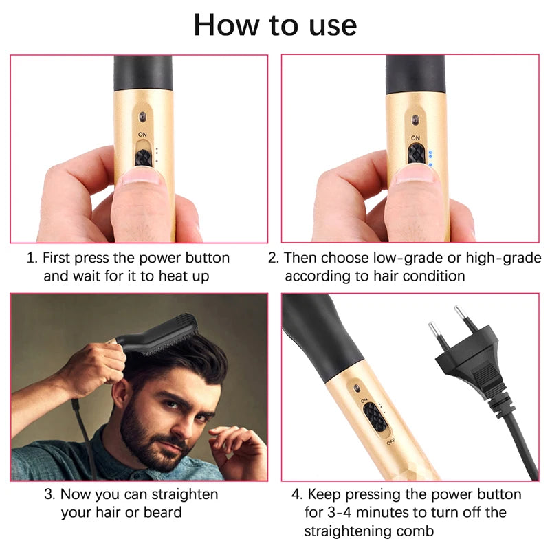 Electric Hot Comb Straightener Multifunctional Quick Heated Men Beard Care Brush Beard Anti-Scald Straightener Comb Hair Tools Peaceful Pleasures Health and Wellness