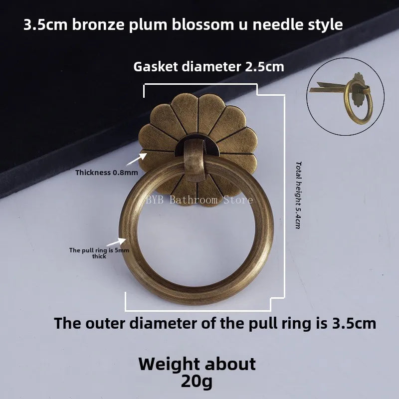 Antique Brass Ring Pull Knob | Vintage Cabinet Drawer Handle