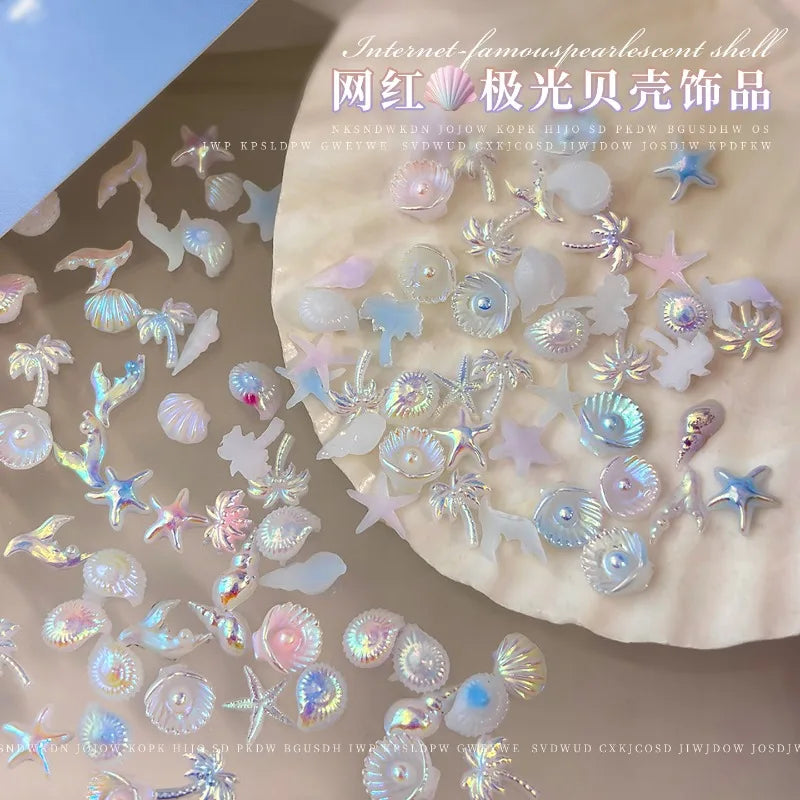 Ocean Aurora Shell Nail Charms | 3D Resin Starfish & Conch DIY Set