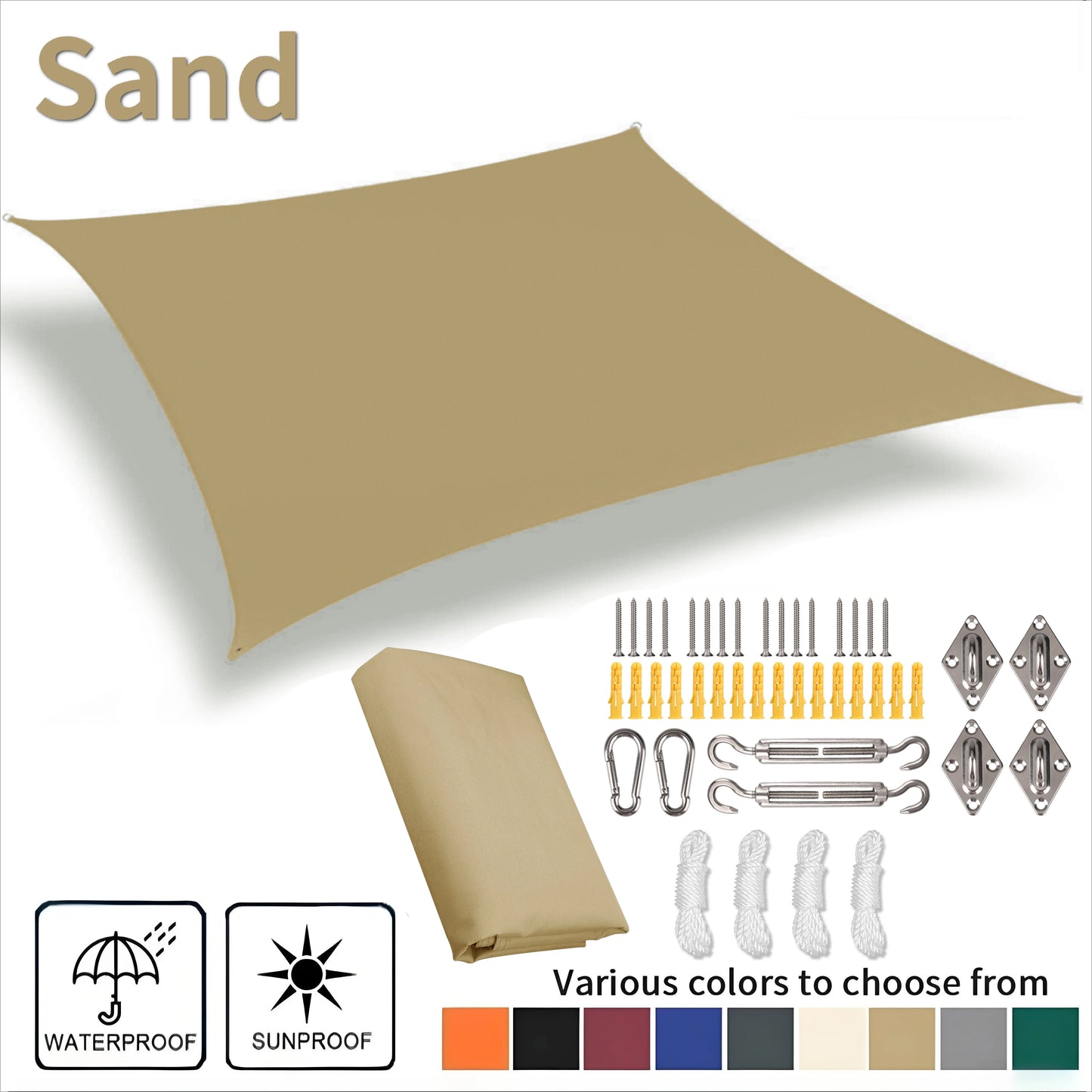 Waterproof Rectangle Sun Shade Sail – 98% UV Block Canopy