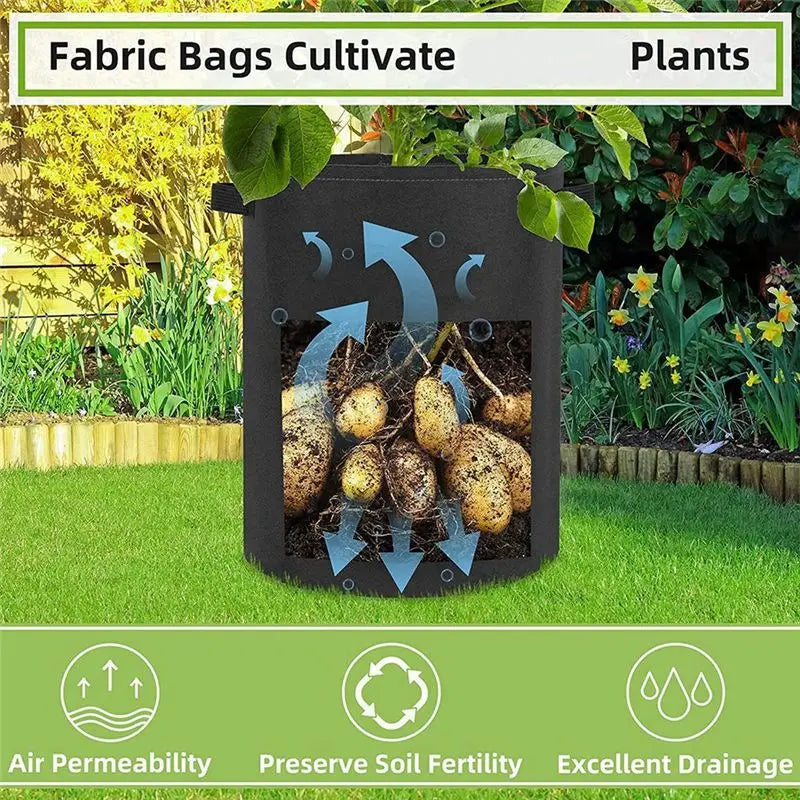6-Pack Fabric Grow Bags with Harvest Windows & Handles