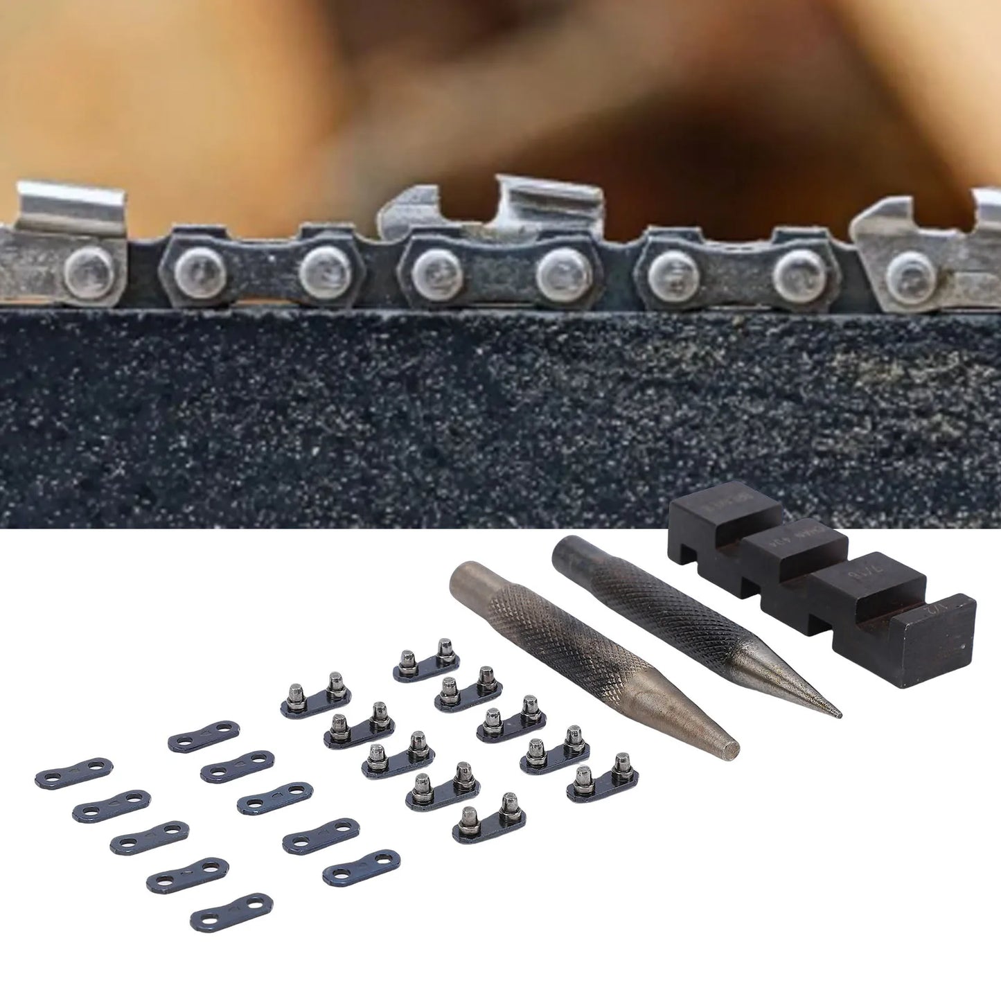 Portable Chainsaw Breaker Kit Chain Anvil and Punch Tool 10 Link Repair Preset Straps Compatible with 1/4 3/8 Inch 325 404 Pitch Peaceful Pleasures Health and Wellness