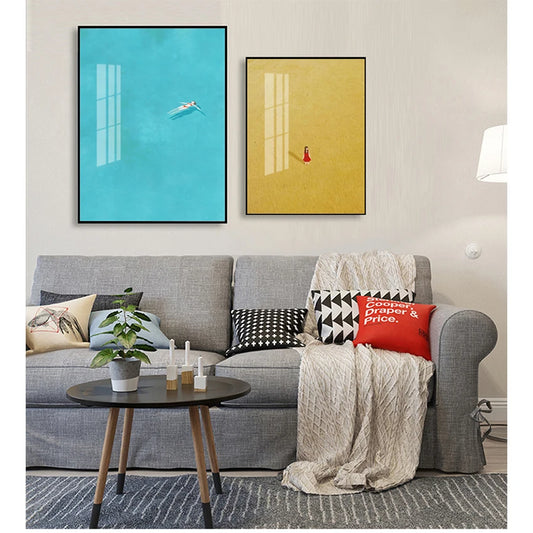 Cartoon Girl Swim Canvas Wall Art | Nordic Kids Room Poster Canvas Wall Art Peaceful Pleasures Health and Wellness