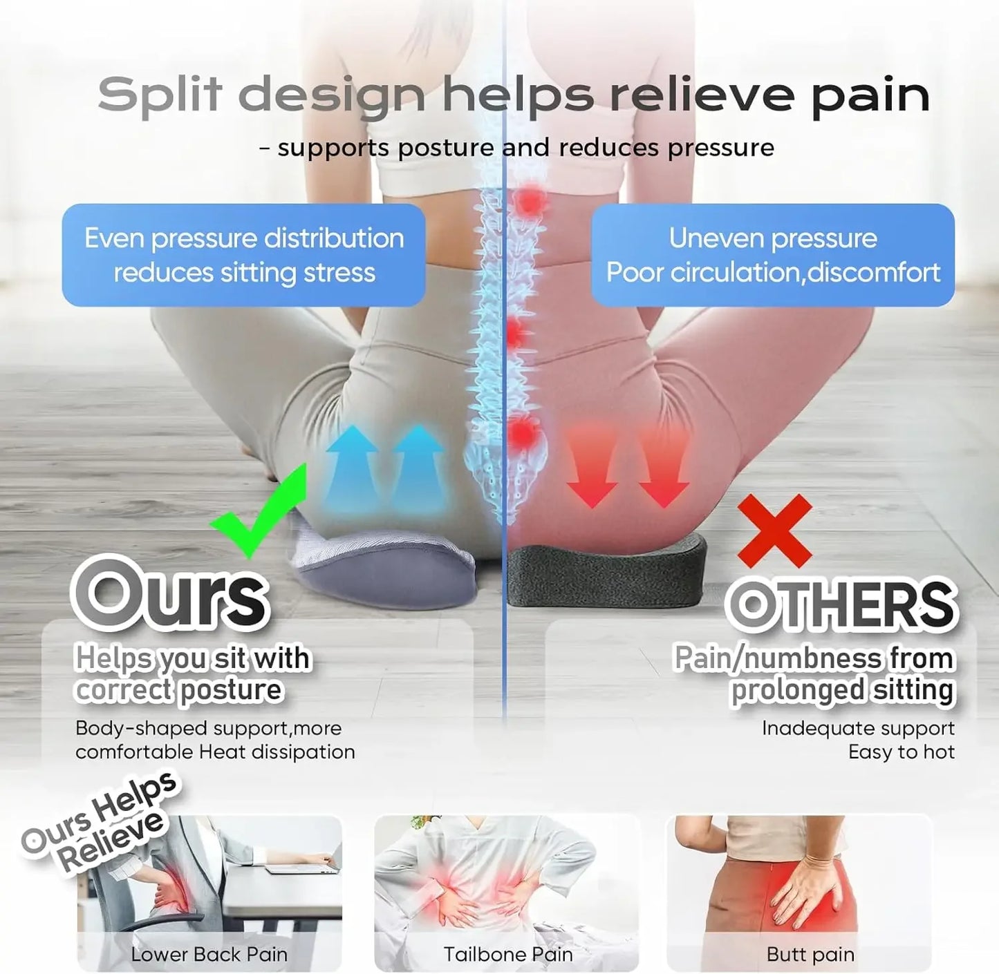 Ergonomic Memory Foam Seat Cushion – Tailbone, Hip & Thigh Relief Peaceful Pleasures Health and Wellness