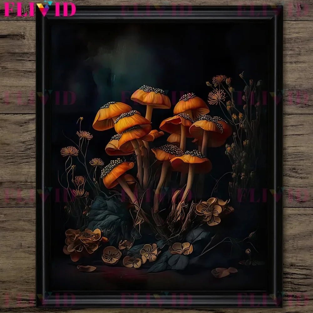 Dark Botanical Gothic Mushroom & Roses Canvas Wall Print