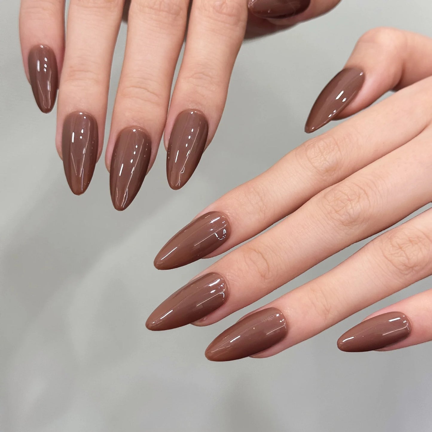 10pcs Handmade Press on Nails Simple Solid Color Almond Fake Nails Full Cover Wearable Lady Summer Brown False Toenails Set Peaceful Pleasures Health and Wellness L