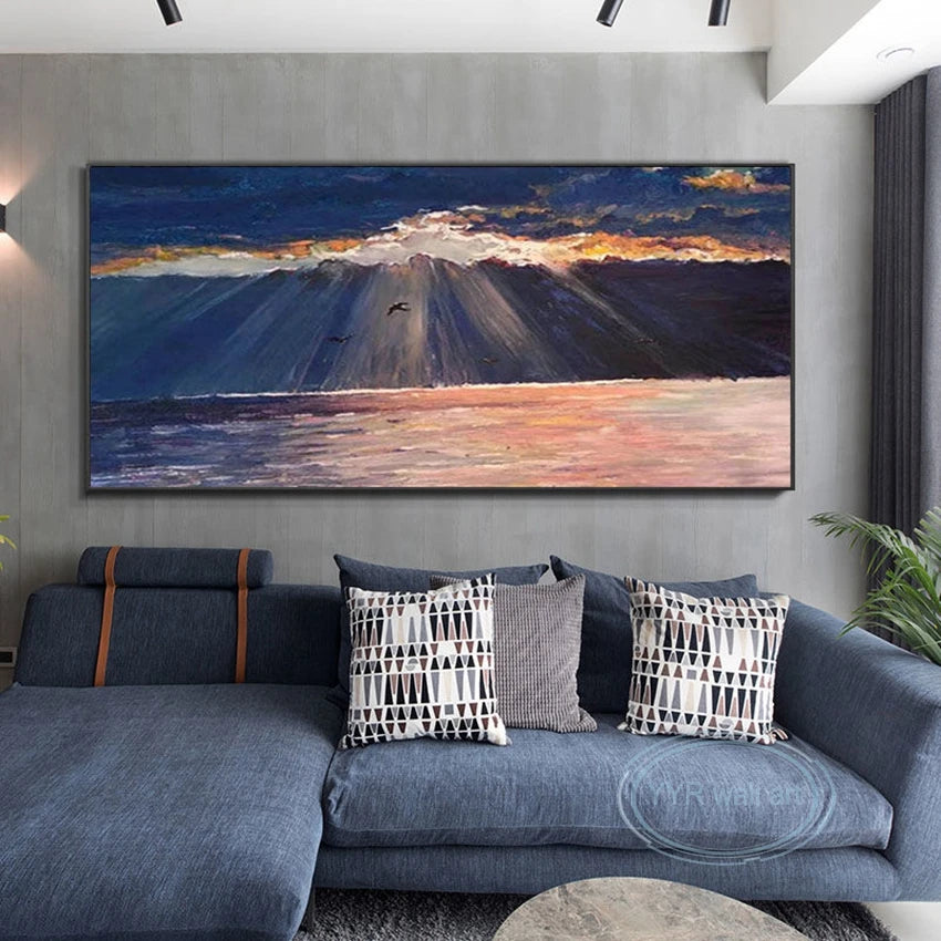 Living Room Bedroom Custom Picture 100% Hand Painted Sunrise Abstract Art Poster Wall Decor Mural Modern Acrylic Oil Painting Peaceful Pleasures Health and Wellness