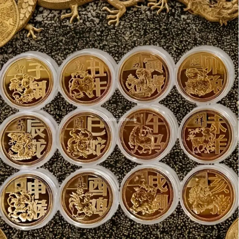 12 Chinese Zodiac Gold Collectible Coins – Feng Shui Lucky Set