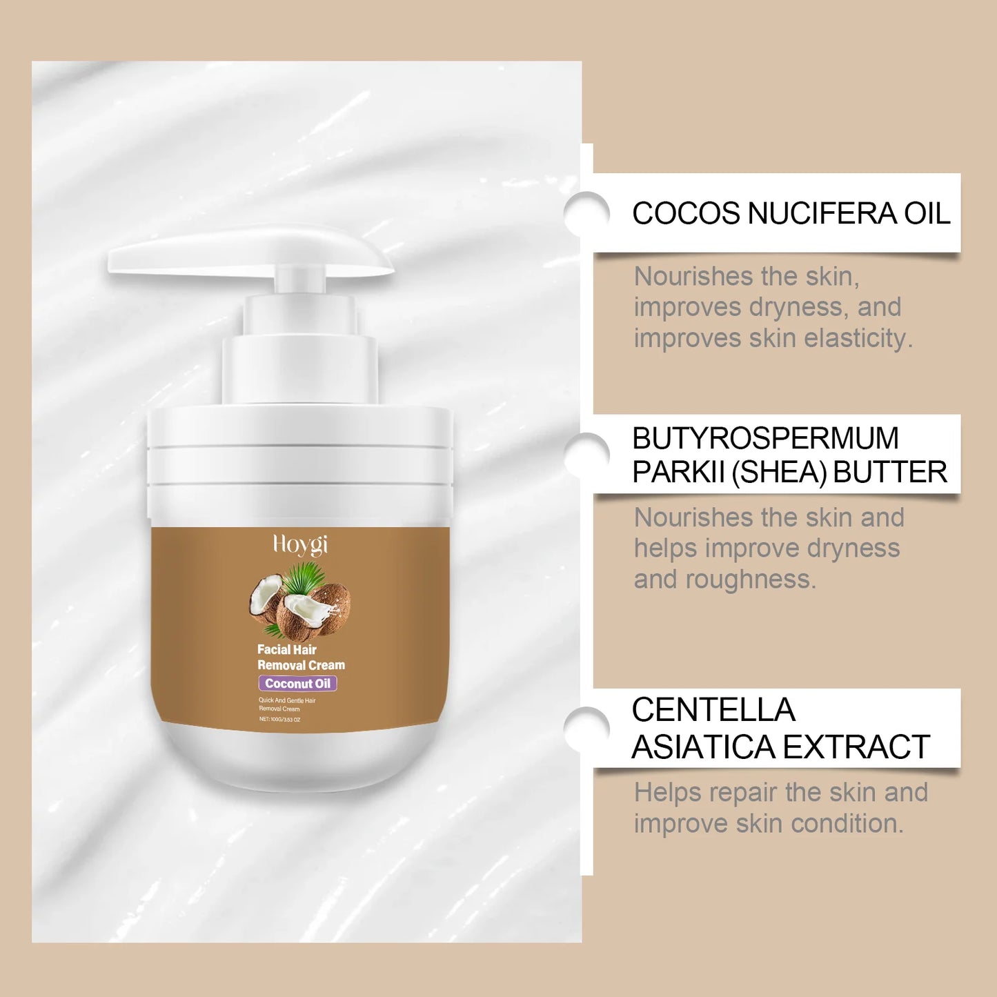 Coconut Facial Hair Removal Cream – Painless & Soothing