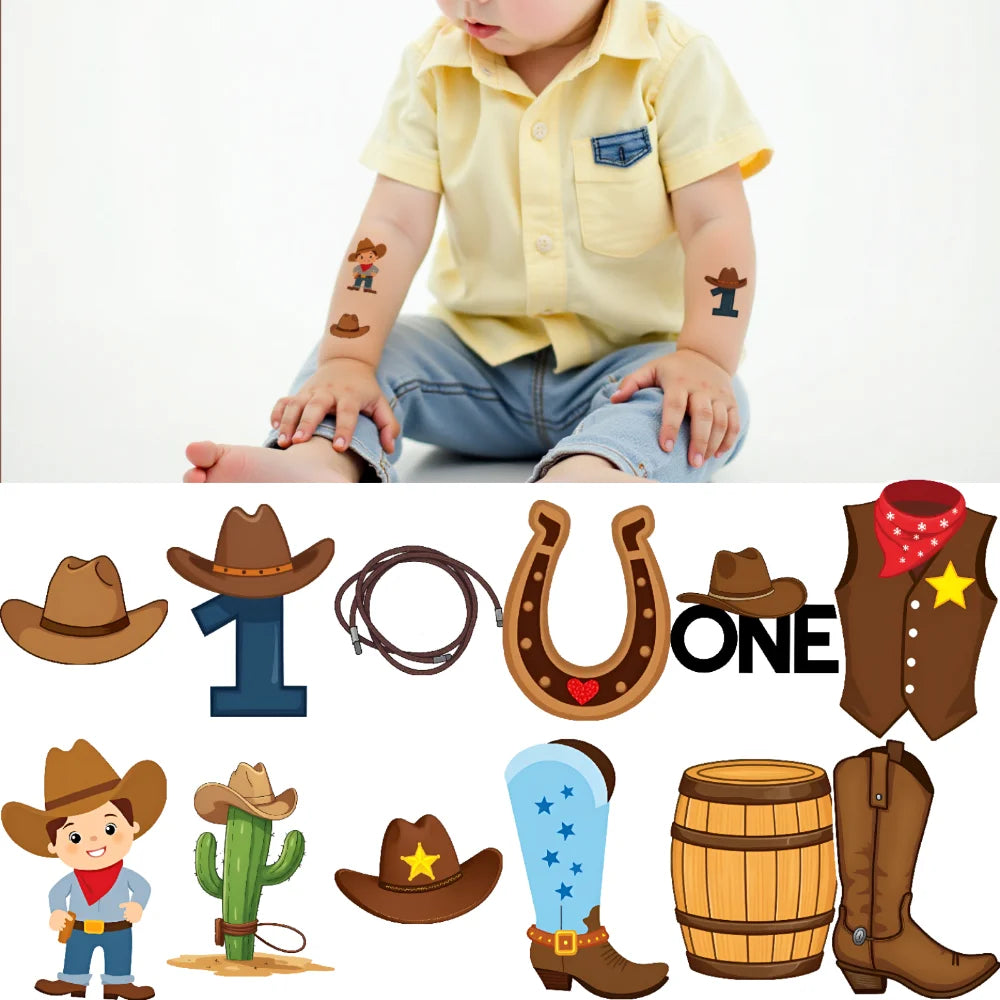 54-Piece Cowboy Temporary Tattoos for Kids – Waterproof Stickers