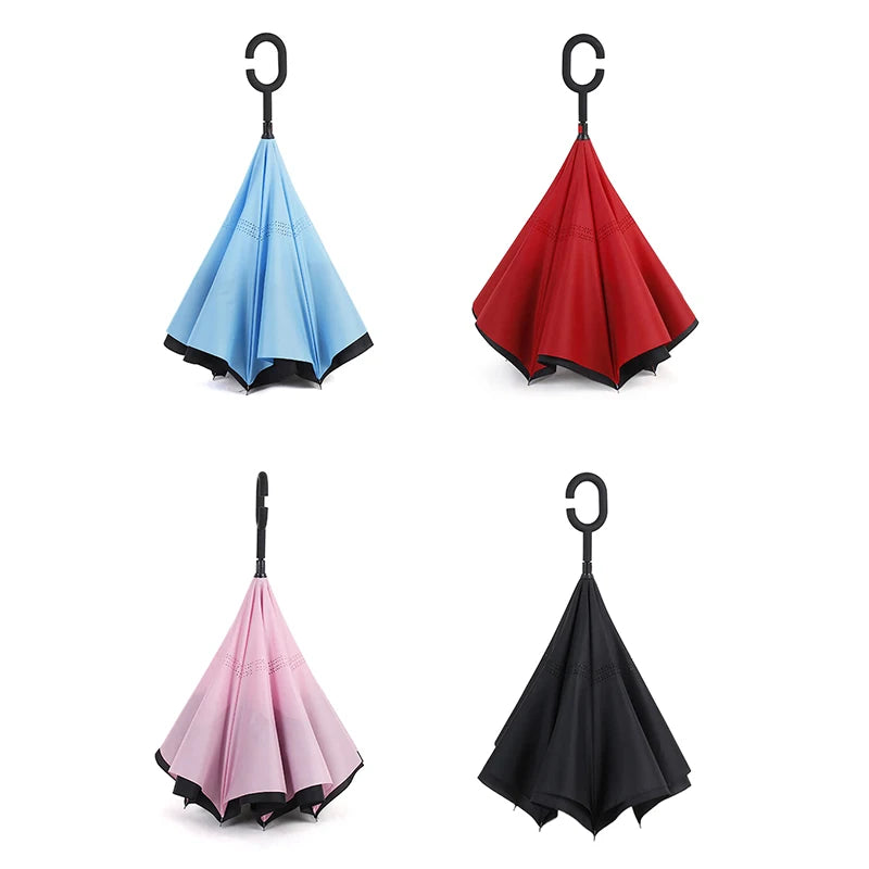 Reverse Double-Layer Long Handle Large Sun & Rain Umbrella