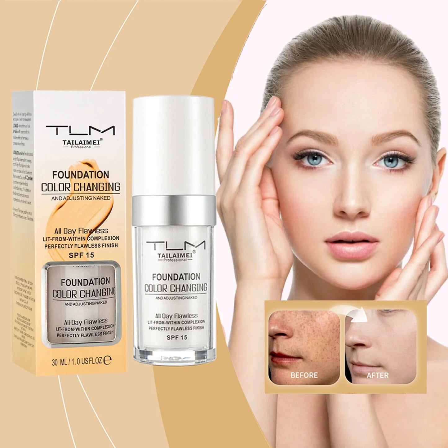 Color-Changing Liquid Foundation 30ml – Matte, SPF15 & Hydrating