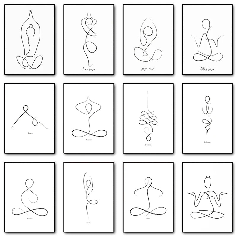 Yoga Pose Line Art Meditation Poster Yoga Symbol Breathe Canvas Printing Minimalist Modern Wall Art Picture Yoga Room Decor Peaceful Pleasures Health and Wellness