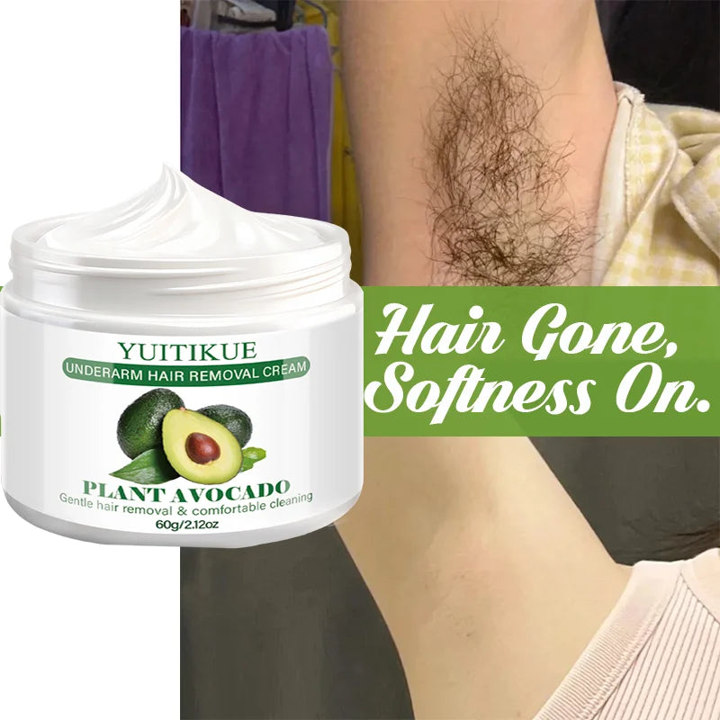 Yuitikue Avocado Underarm Hair Removal Cream, 60g Gentle Plant-Based Hair Remover for Smooth Skin, Painless & Comfortable Peaceful Pleasures Health and Wellness