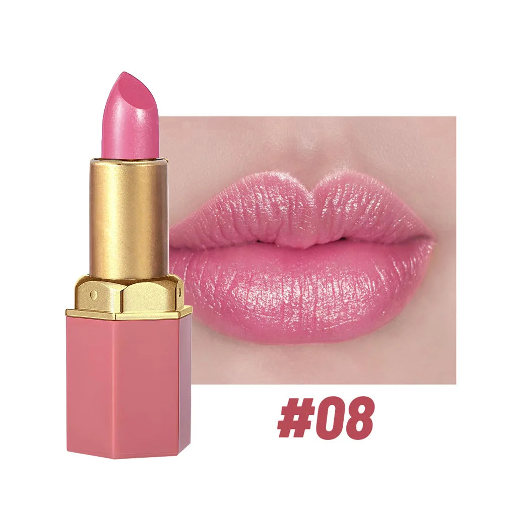 Pearlescent Pink Glitter Velvet Lipstick | Metallic Waterproof