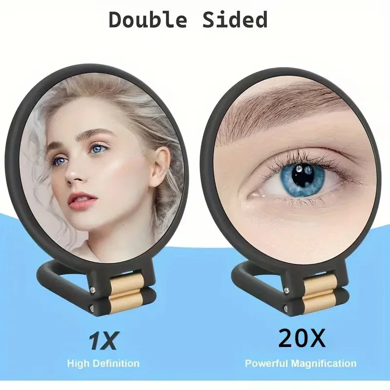 Double-Sided Handheld Makeup Mirror – 20x Magnification Foldable