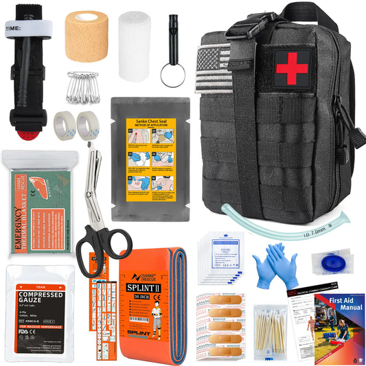 Survival Gear with Molle System Survival Kit First Aid Compatible Bag Earthquake Outdoor IFAK EDC Hiking Hunting Gifts for Men Peaceful Pleasures Health and Wellness Full set Black