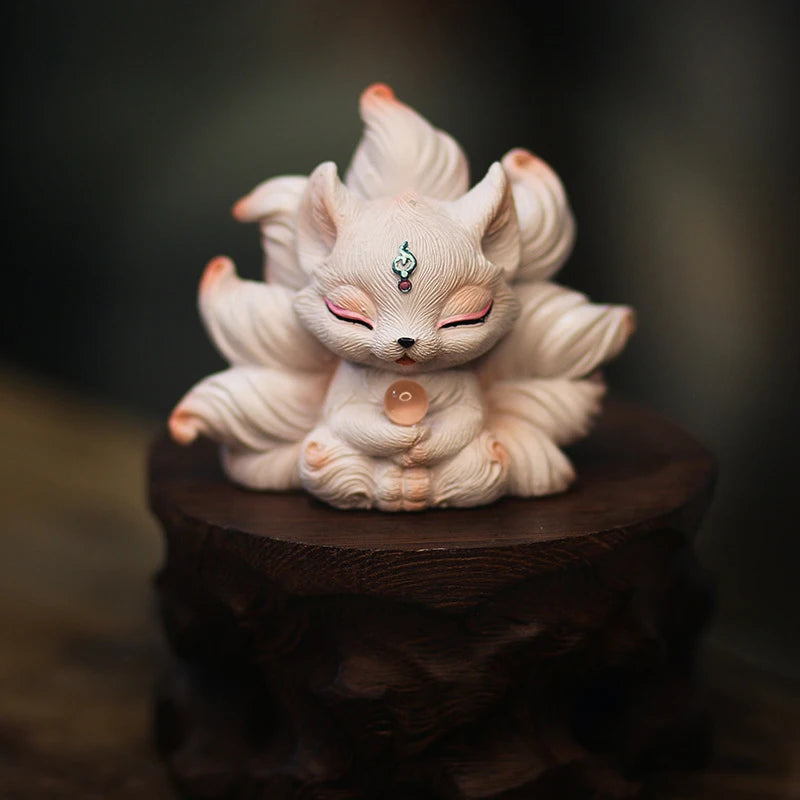 Resin Nine-Tailed Fox Miniature Statue | Aesthetic Home Decor