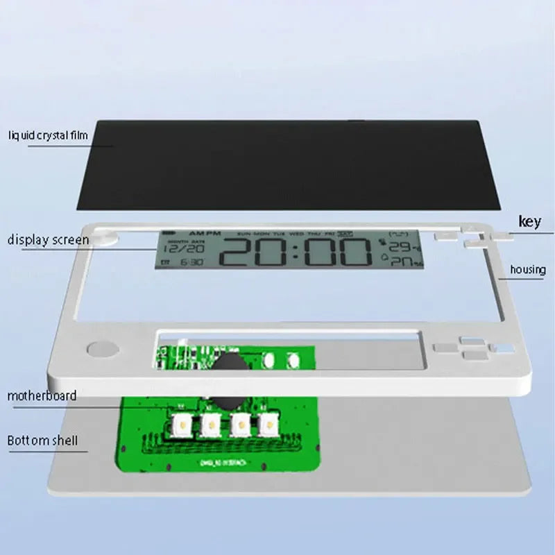 Digital Alarm Clock LCD Writing Board Calendar Temp & Humidity