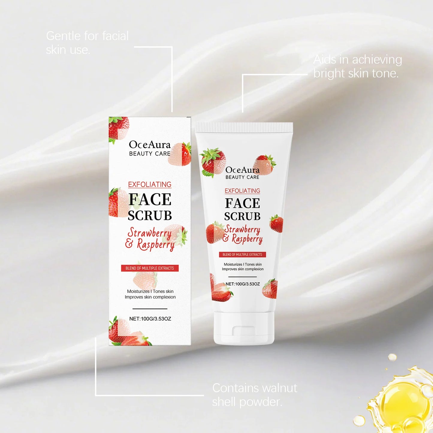 OceAura Strawberry Facial Scrub | Exfoliate, Brighten & Clear Pores