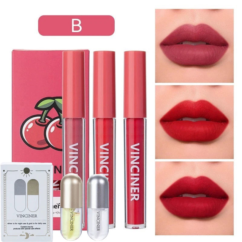 3 fruit lip glaze set + 2 ginger, mint plant lip augmentation liquid, matte matte non-stick cup liquid lipstick Peaceful Pleasures Health and Wellness B