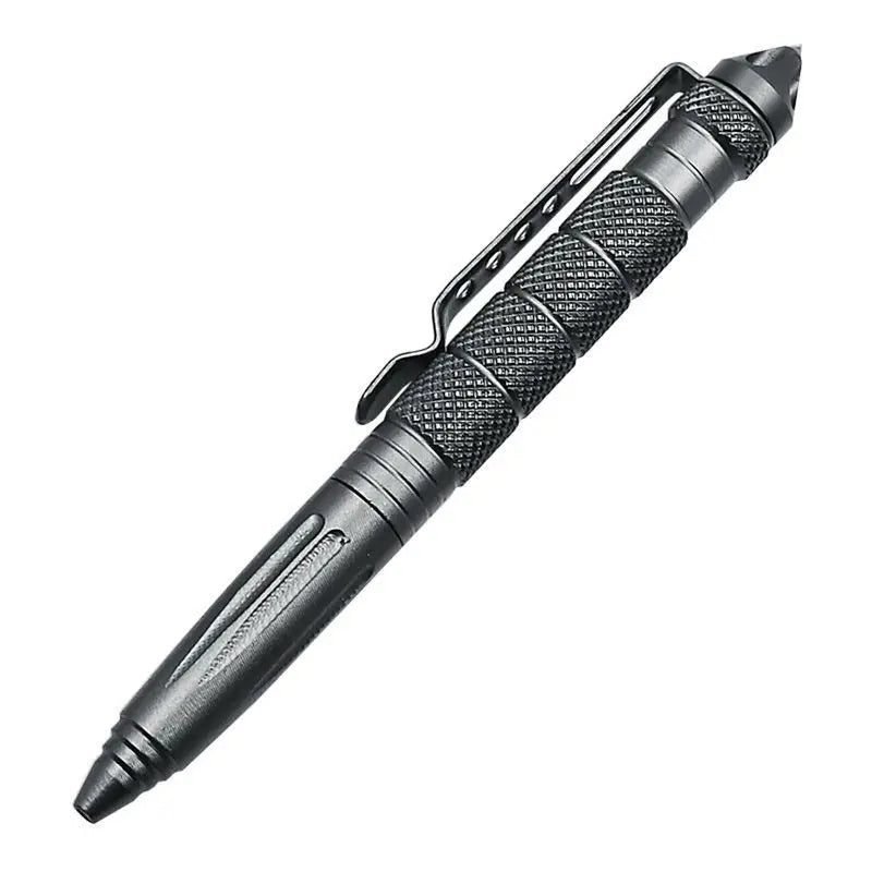 Multifunctional Metal Tactical Pen - Non-slip Emergency Glass-breaking Cone - Outdoor Self-rescue and Self-defense Pen Peaceful Pleasures Health and Wellness Gray