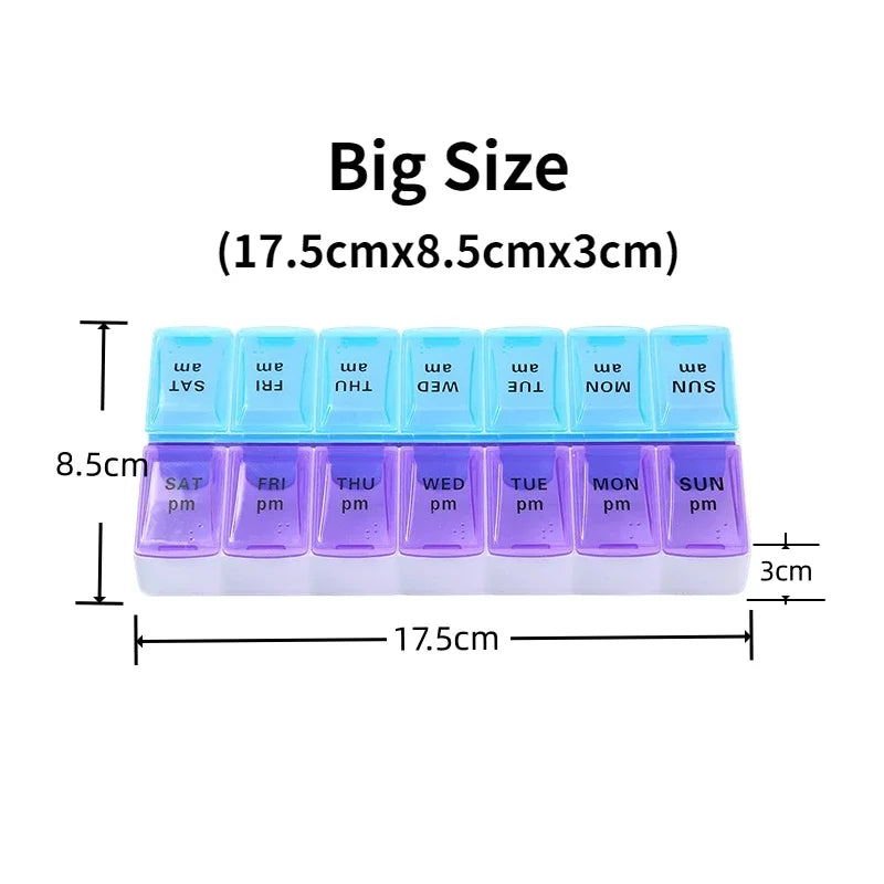 New Weekly Portable Travel Pill Cases Box 7 Days Organizer 14 Grids Pills Container Storage Tablets Vitamins Medicine Fish Oils Peaceful Pleasures Health and Wellness