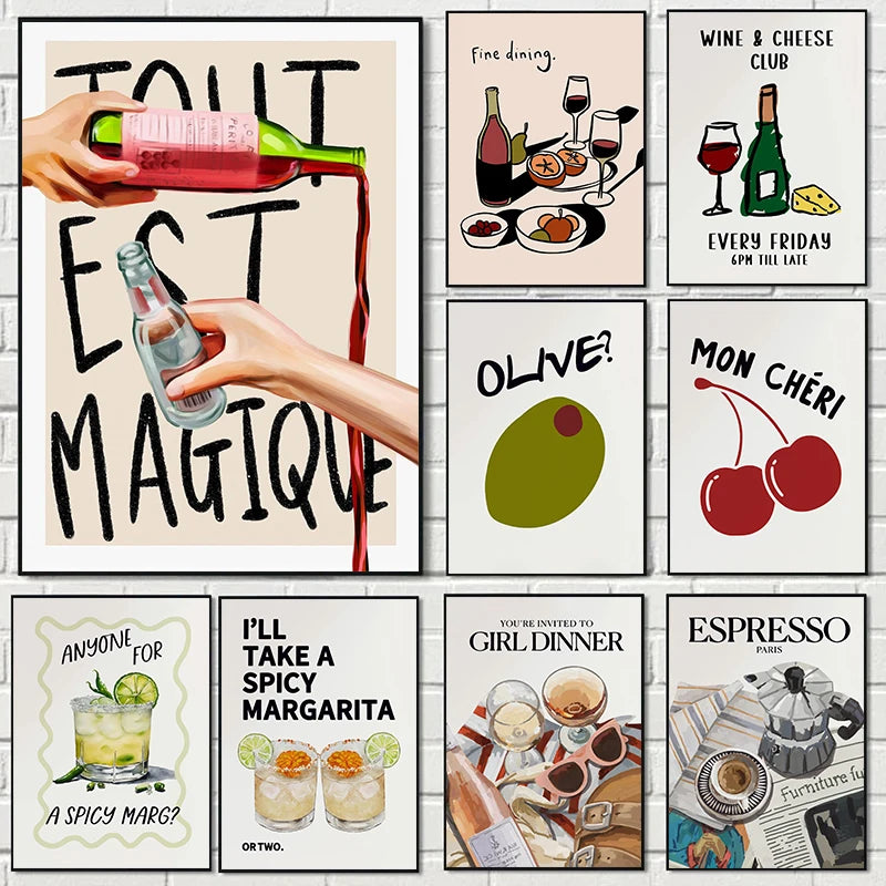 Modern Nordic Coffee Cocktail Kitchen Canvas Wall Art Print