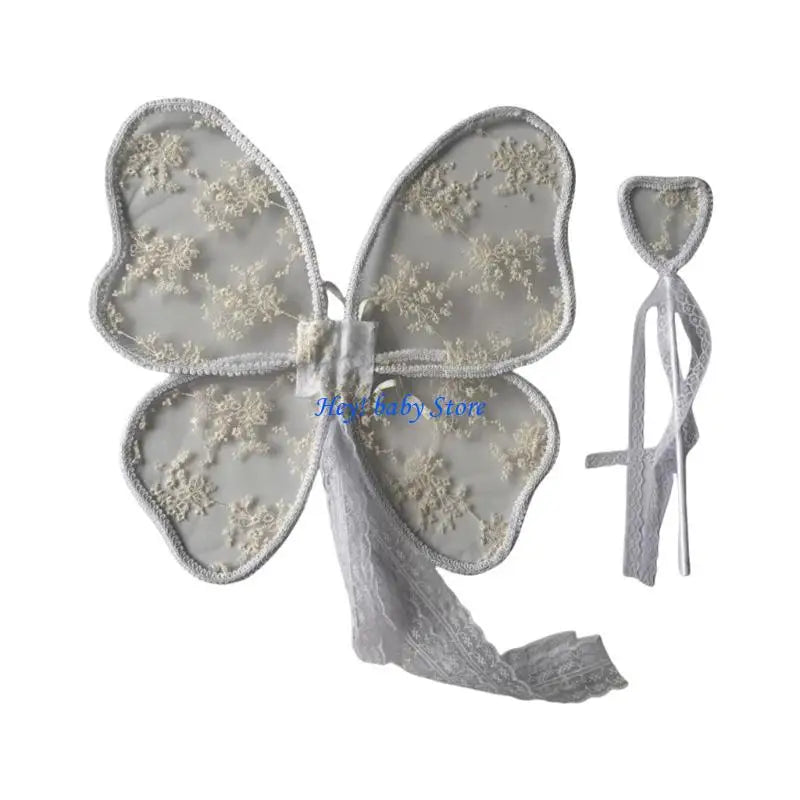 Baby Girls Lace Angel Wings & Wand Set – Photo Prop