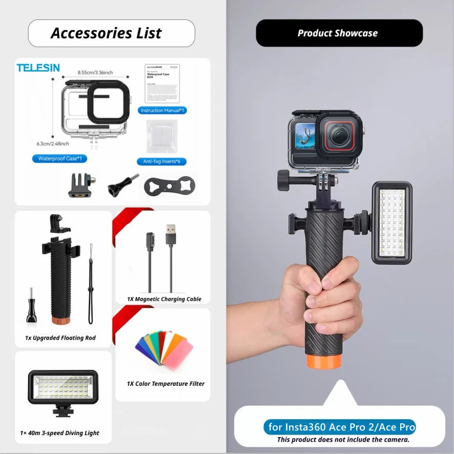 TELESIN 45M Waterproof Case for Insta360 Ace Pro & Pro 2