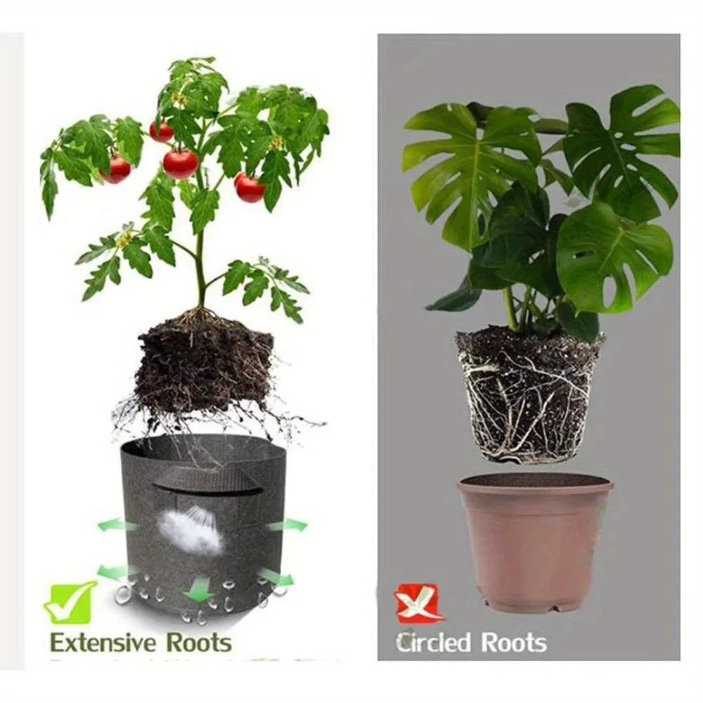 5-Pack Grow Bags/Aeration Fabric Pots with Handles(Available Capacities: 3 Gallon，4 Gallon, 5 Gallon, 7 Gallon, 30 Gallon) Peaceful Pleasures Health and Wellness